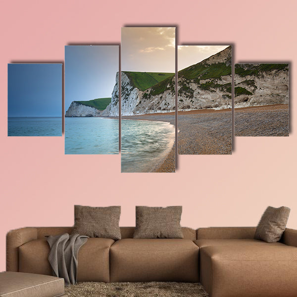Beautiful beach on the Jurassic Coast of Dorset, UK Multi panel canvas wall art