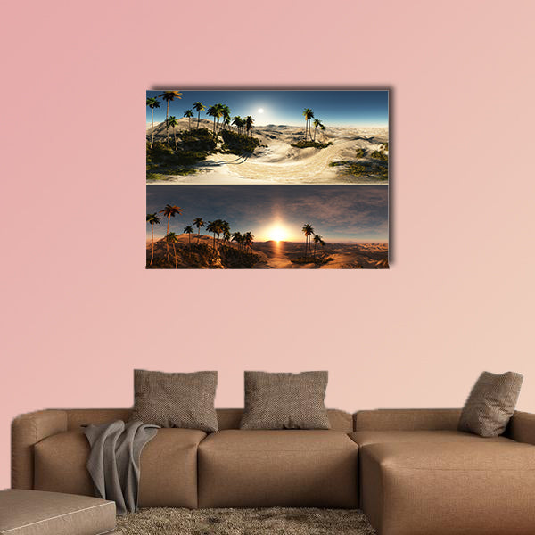 Panoramic of palms in desert multi panel canvas wall art