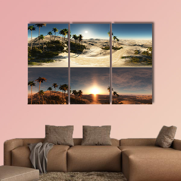 Panoramic of palms in desert multi panel canvas wall art