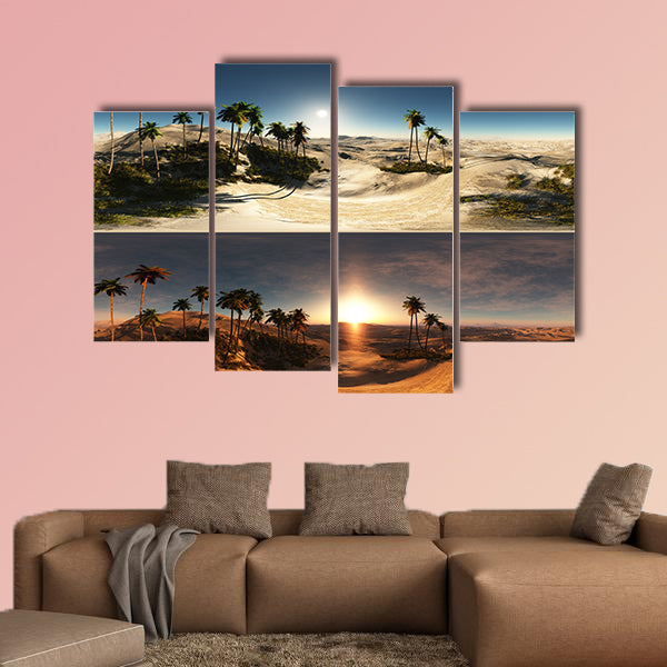 Panoramic of palms in desert multi panel canvas wall art