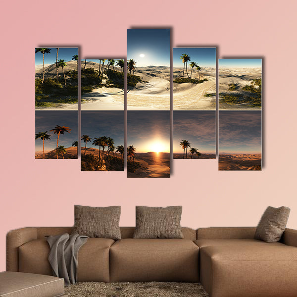 Panoramic of palms in desert multi panel canvas wall art