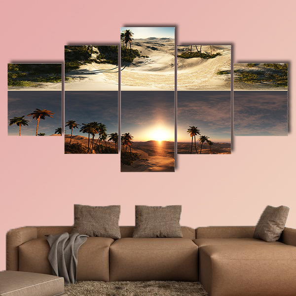 Panoramic of palms in desert multi panel canvas wall art
