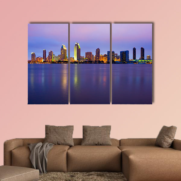 San Diego skyline at night multi panel canvas wall art
