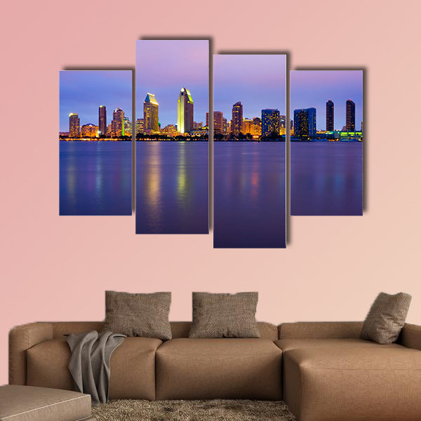 San Diego skyline at night Multi panel canvas wall art