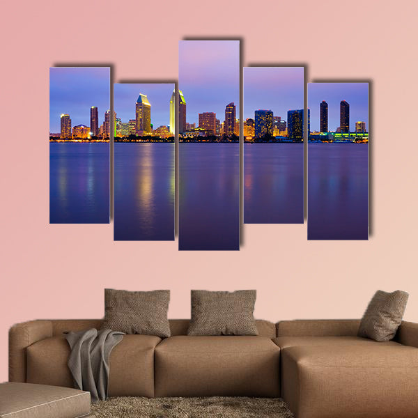 San Diego skyline at night multi panel canvas wall art