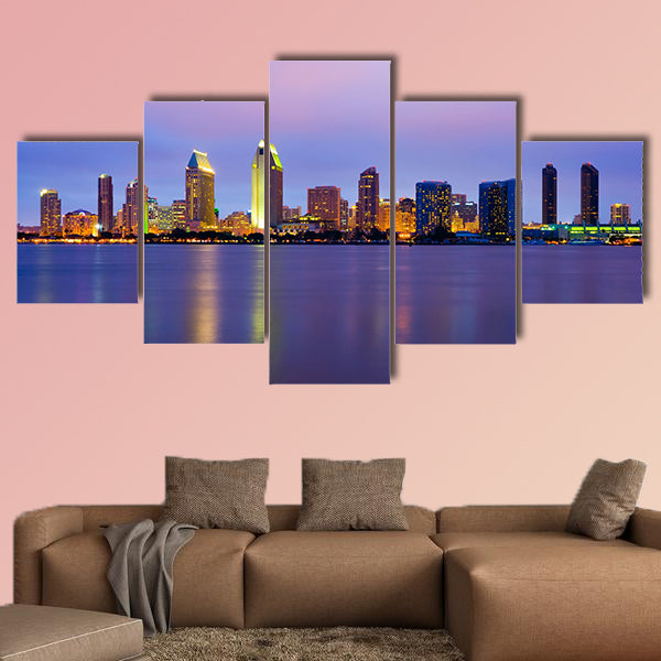 San Diego skyline at night Multi panel canvas wall art