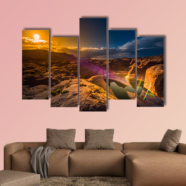Wide angle Reflection Canyon at Sunset Lake Powell Utah multi panel canvas wall art
