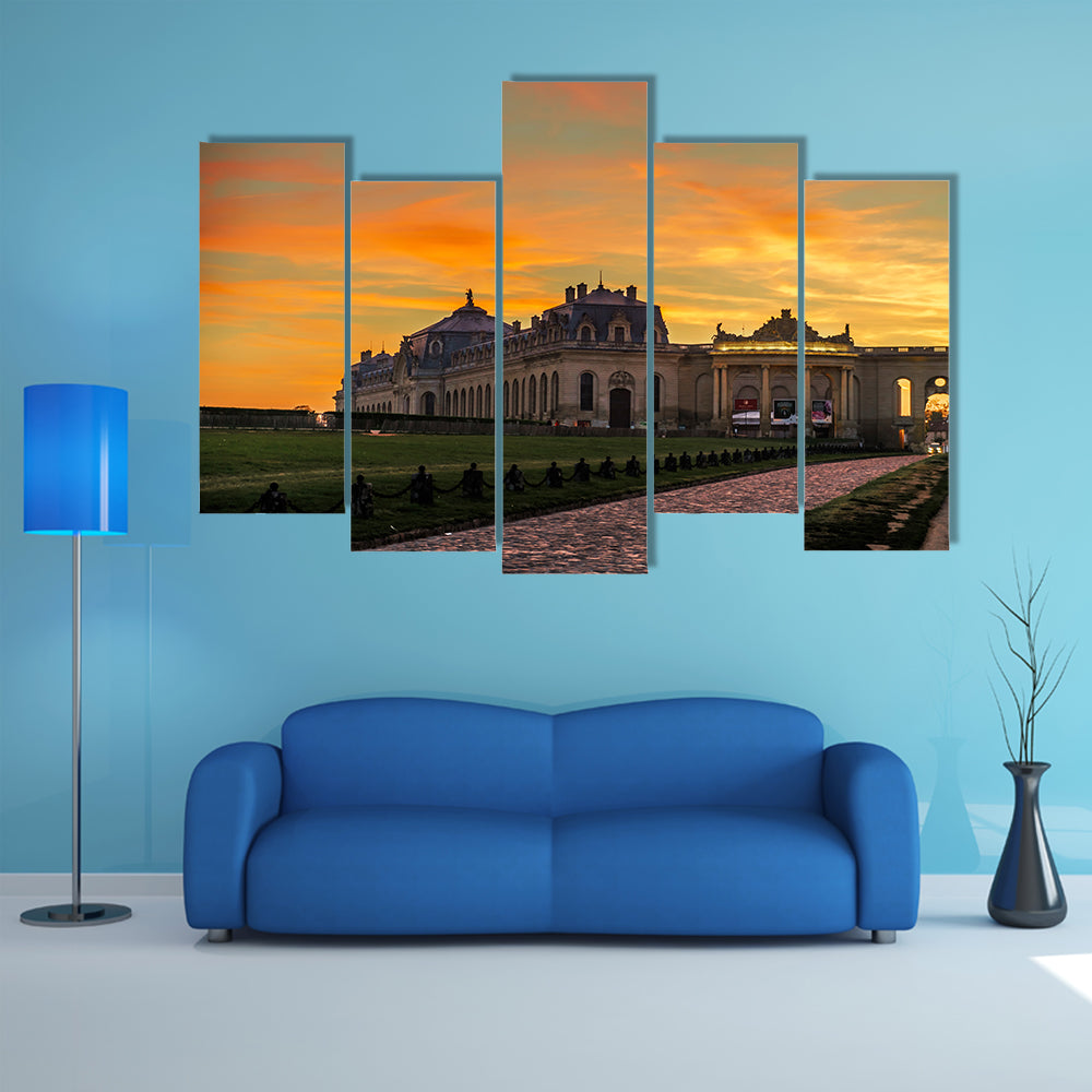 Chantilly castle view, Il-de-France, Paris region France multi panel canvas wall art
