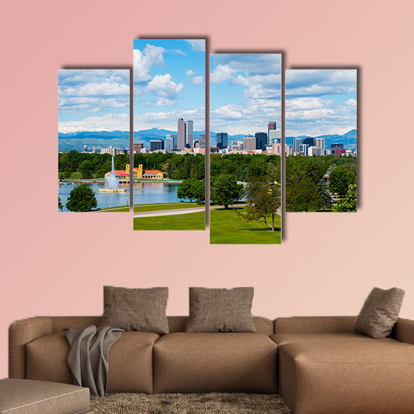 Denver, Colorado downtown with City Park multi panel canvas wall art
