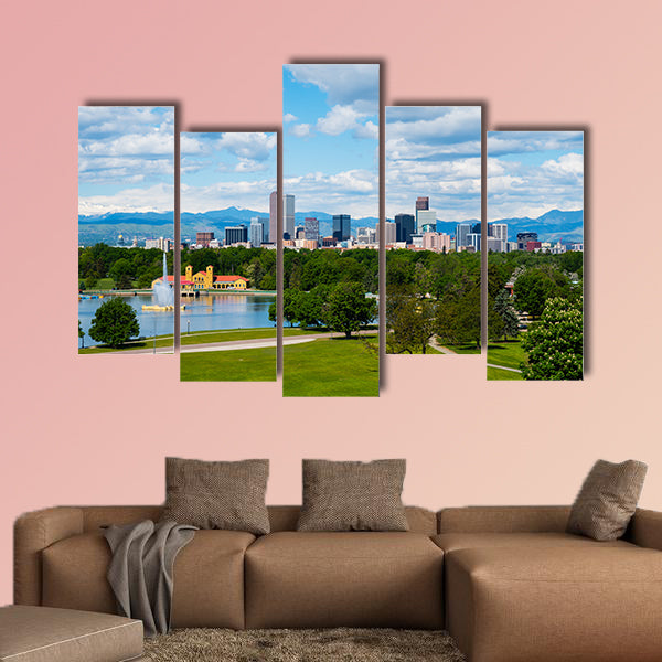 Denver Colorado downtown with City Park Multi panel canvas wall art
