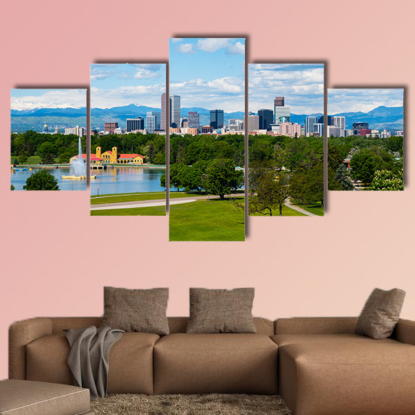 Denver, Colorado downtown with City Park multi panel canvas wall art