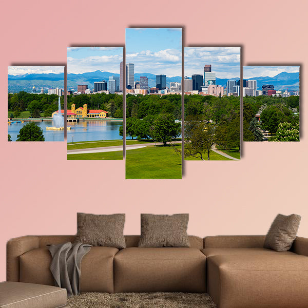 Denver Colorado downtown with City Park Multi panel canvas wall art