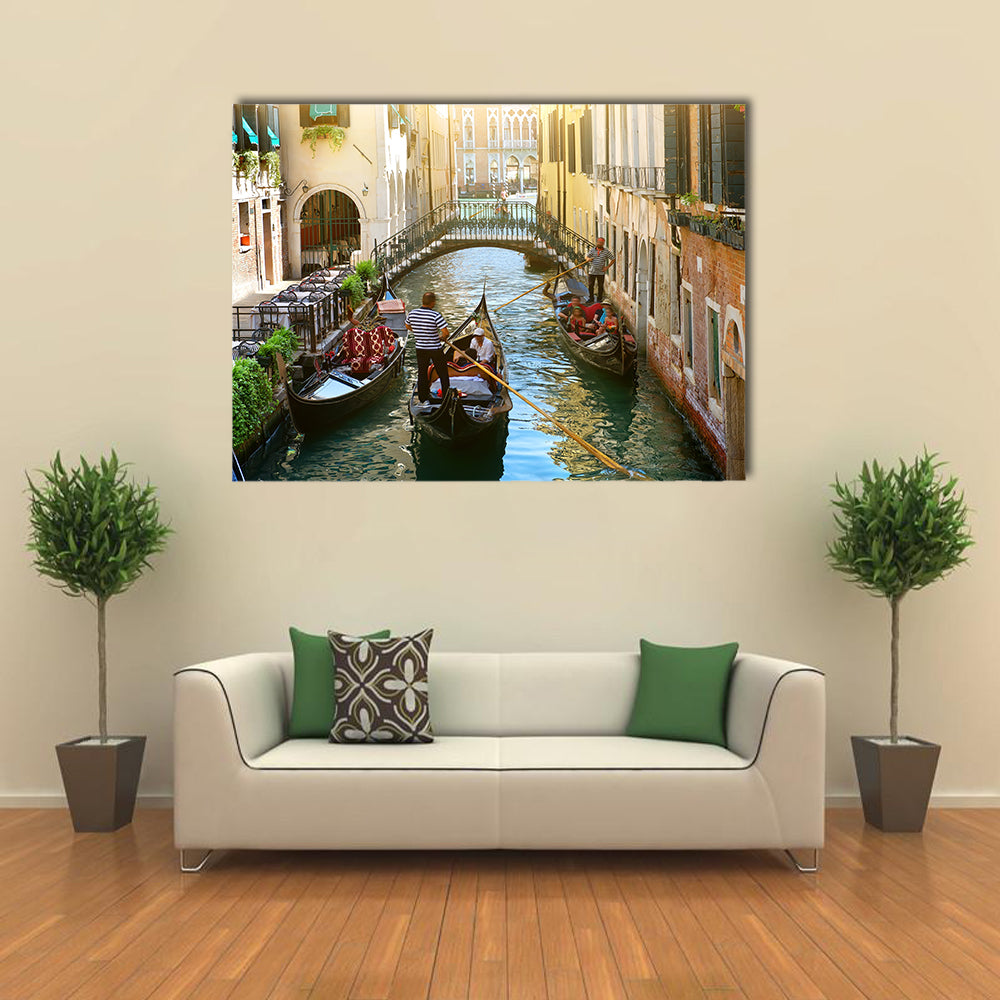 Canal in Venice between the old houses Multi panel canvas wall art