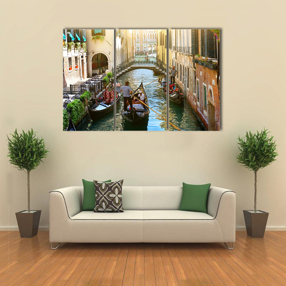 Canal in Venice between the old houses Multi panel canvas wall art