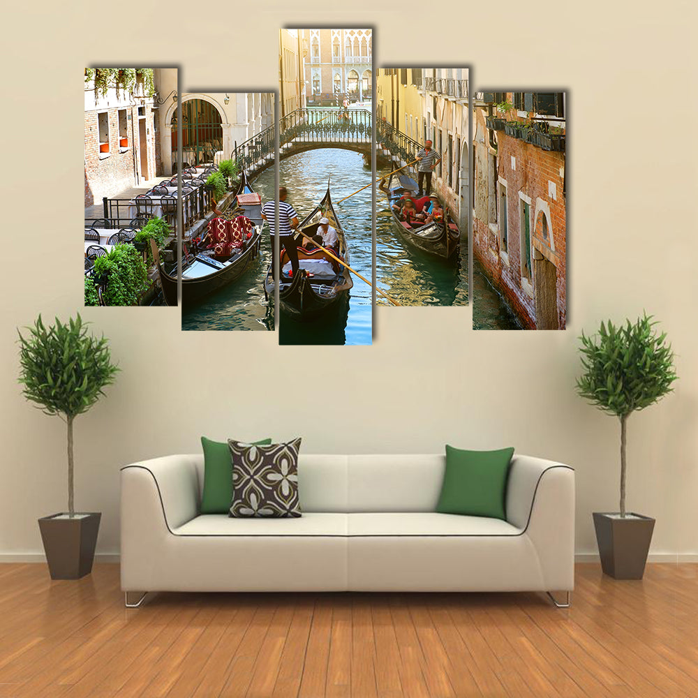 Canal in Venice between the old houses Multi panel canvas wall art