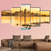 View of Budapest parliament at sunset, Hungary multi panel canvas wall art