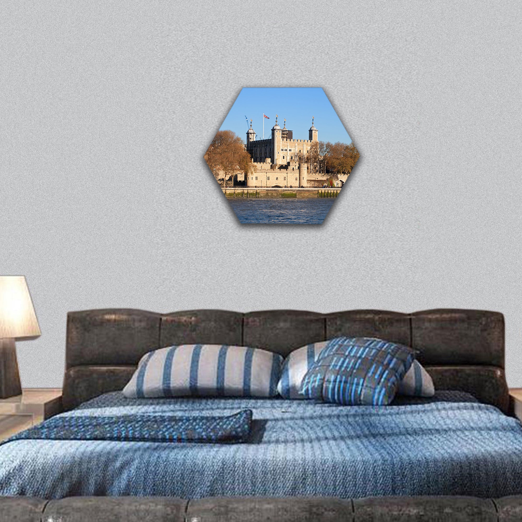 Tower of London seen across the river hexagonal canvas wall art