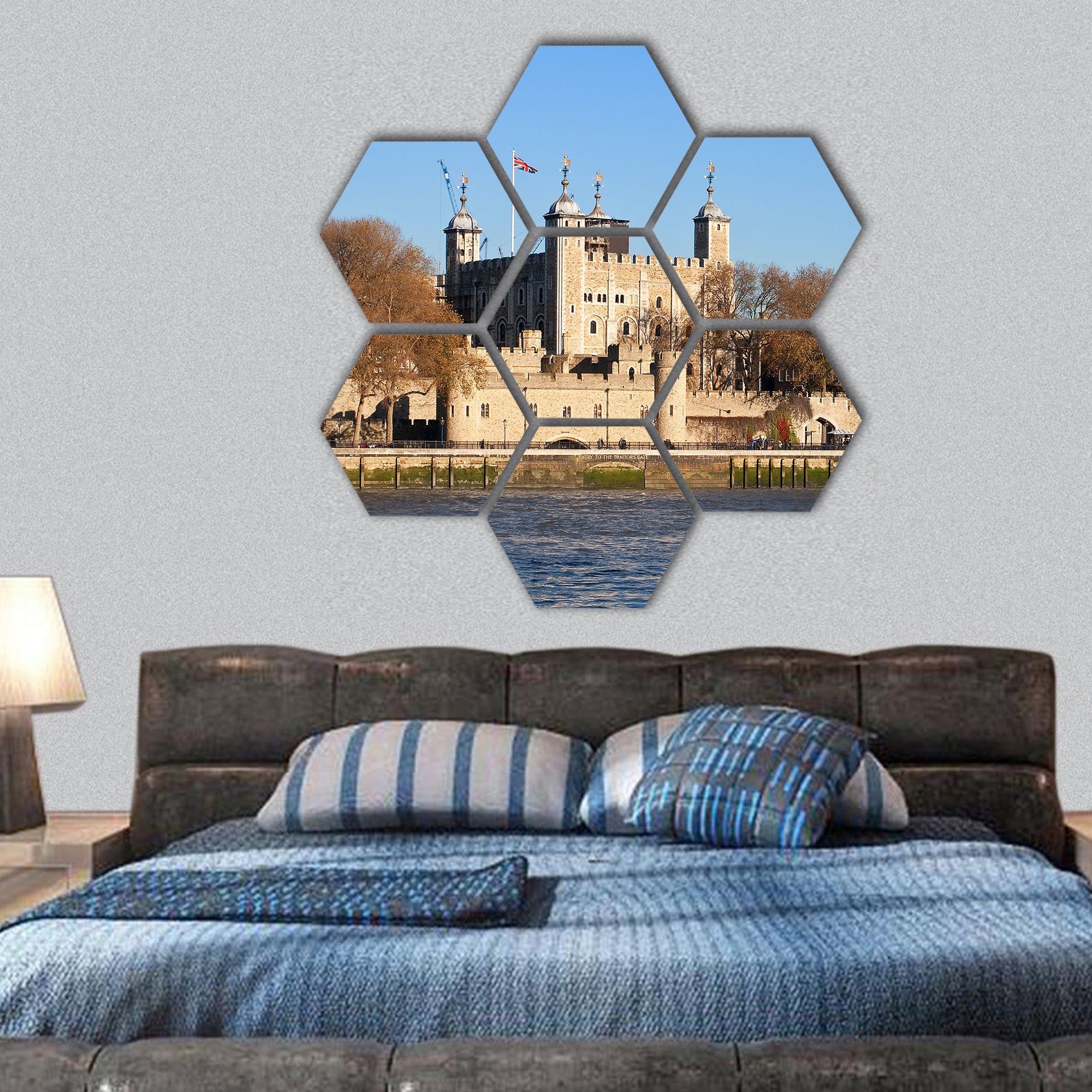 Tower of London seen across the river hexagonal canvas wall art