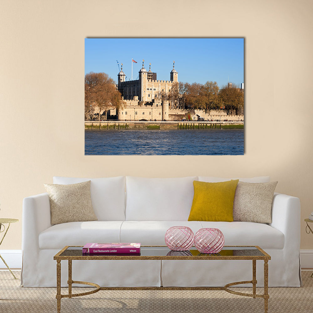 The Tower of London seen across the river Thames in a clear day Multi Panel Canvas Wall Art
