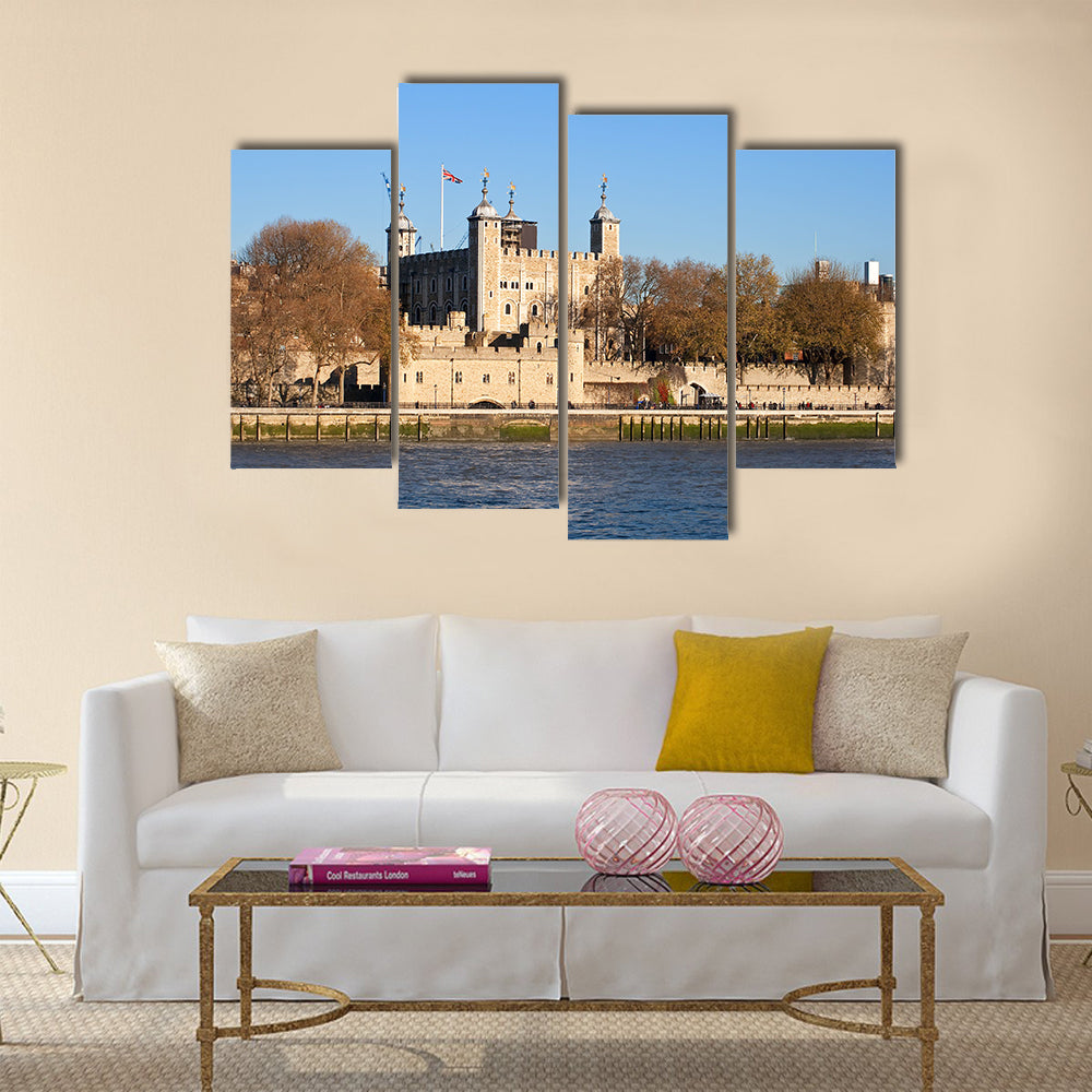 The Tower of London seen across the river Thames in a clear day Multi Panel Canvas Wall Art