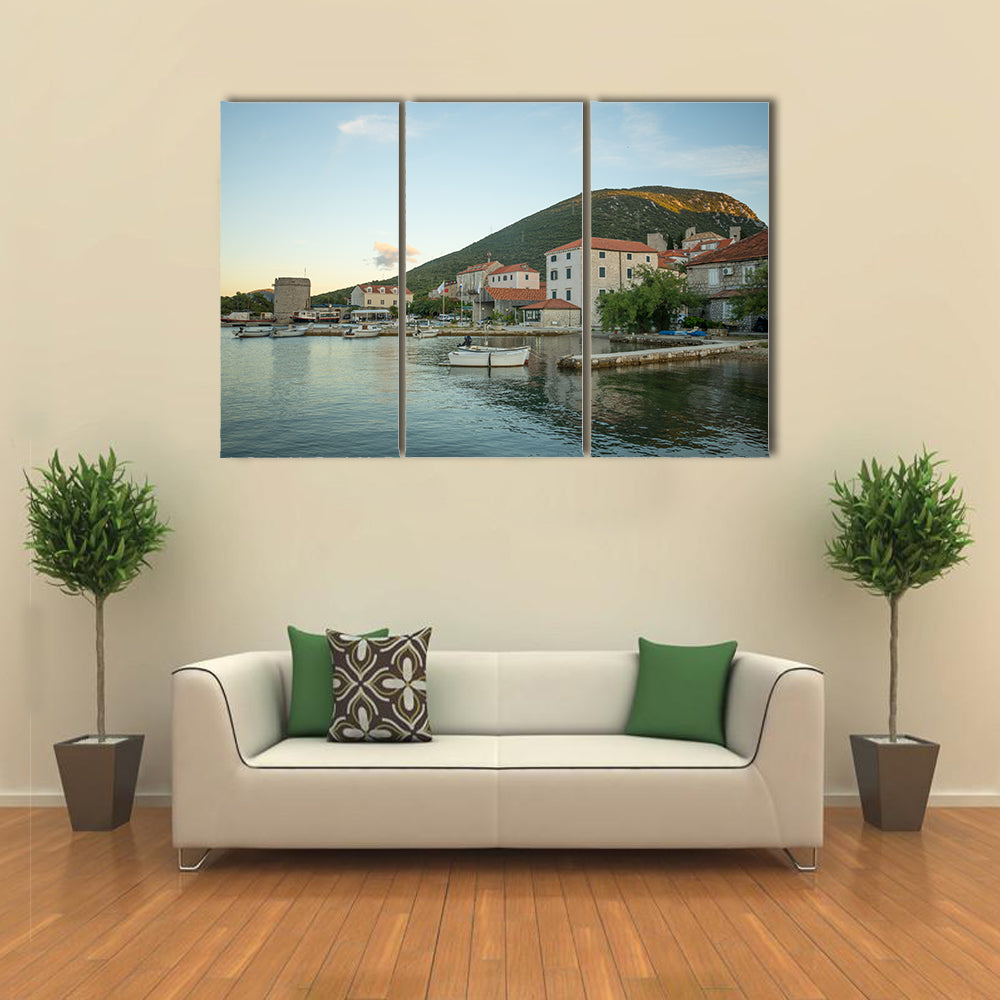 The Scenic Beauty Of The Sunset In The Port Of Mali Ston, Croatia, Multi Panel Canvas Wall Art