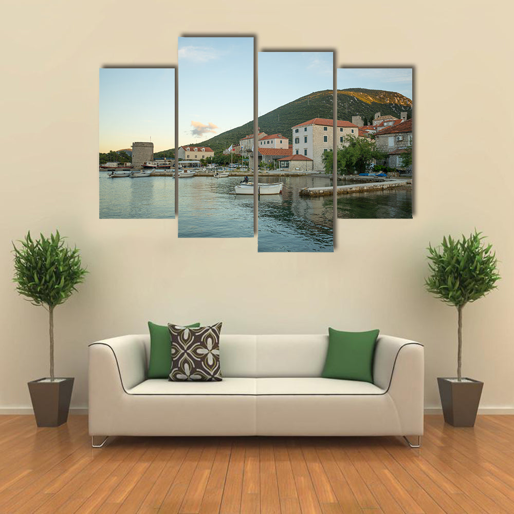 The Scenic Beauty Of The Sunset In The Port Of Mali Ston, Croatia, Multi Panel Canvas Wall Art