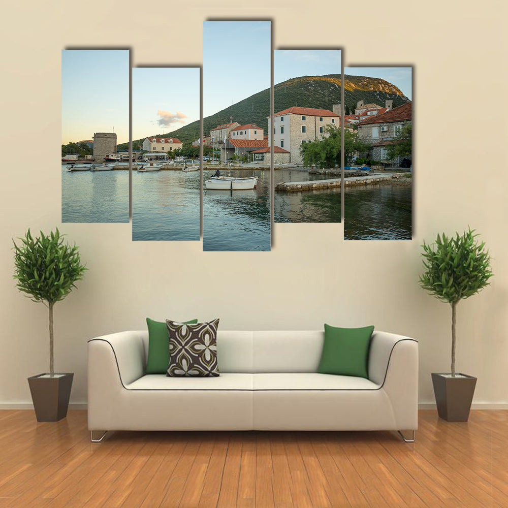 The Scenic Beauty Of The Sunset In The Port Of Mali Ston, Croatia, Multi Panel Canvas Wall Art