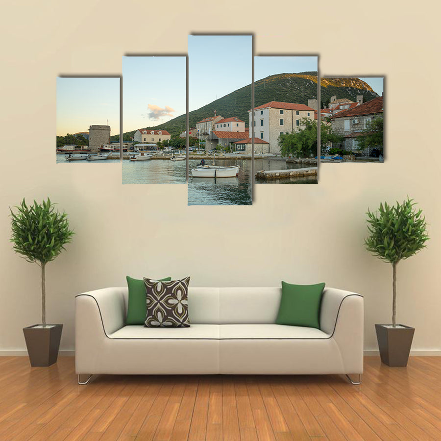 The Scenic Beauty Of The Sunset In The Port Of Mali Ston, Croatia, Multi Panel Canvas Wall Art