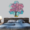 Blooming sakura on water oil painting hexagonal canvas wall art