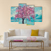 Blooming sakura on water oil painting Multi Panel Canvas Wall Art