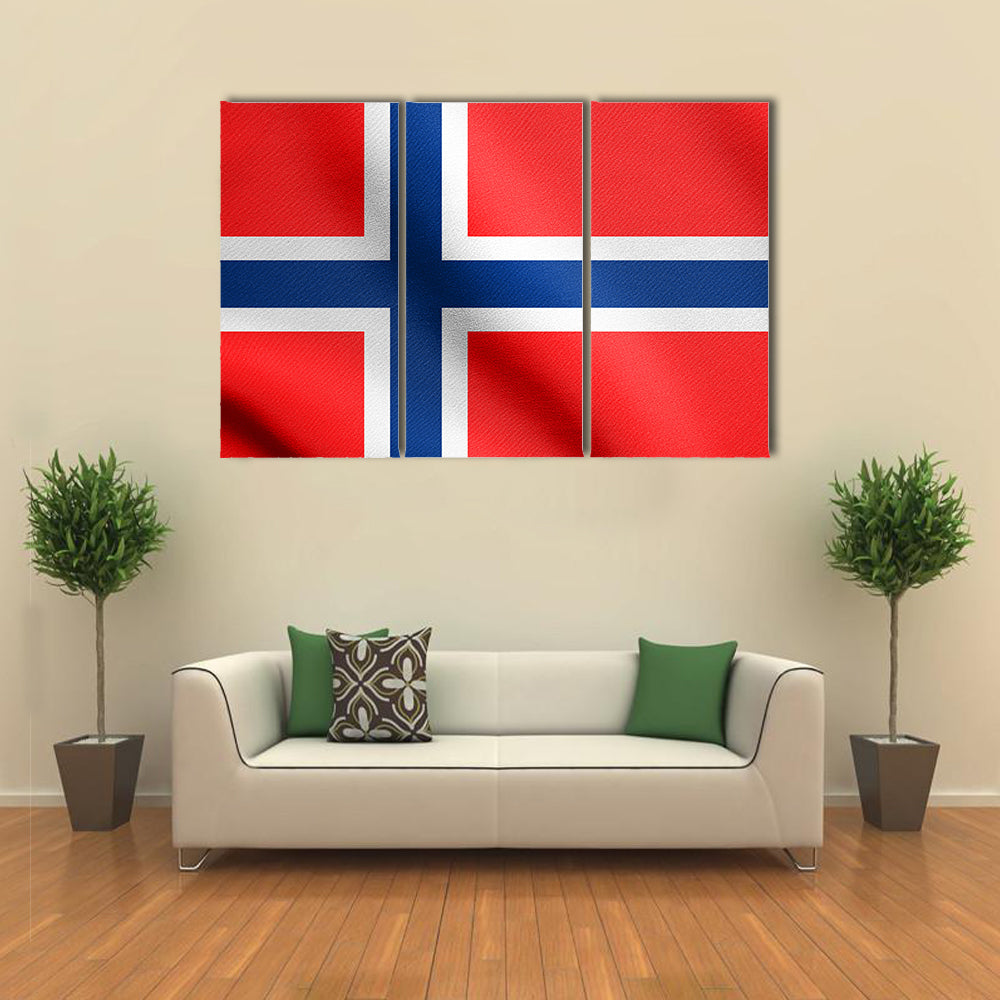 Flag Of Norway Waving In The Wind With Detailed Fabric Texture Multi Panel Canvas Wall Art