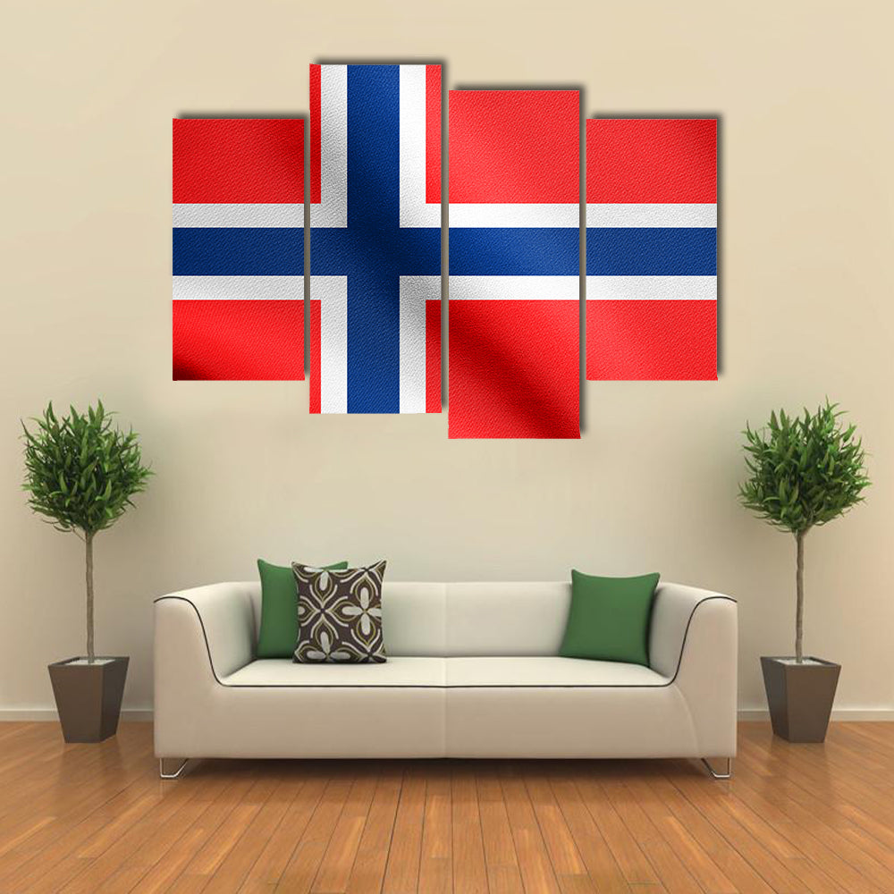 Flag Of Norway Waving In The Wind With Detailed Fabric Texture Multi Panel Canvas Wall Art