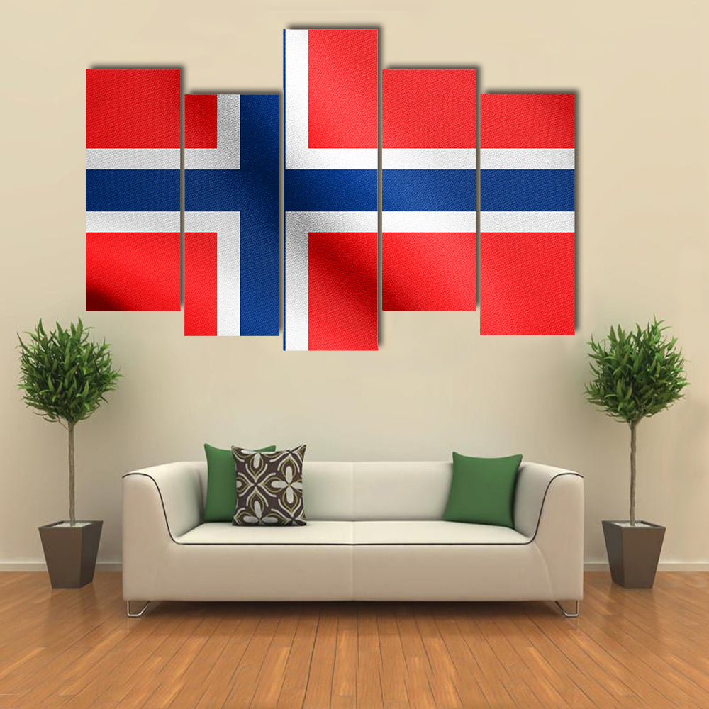 Flag Of Norway Waving In The Wind With Detailed Fabric Texture Multi Panel Canvas Wall Art