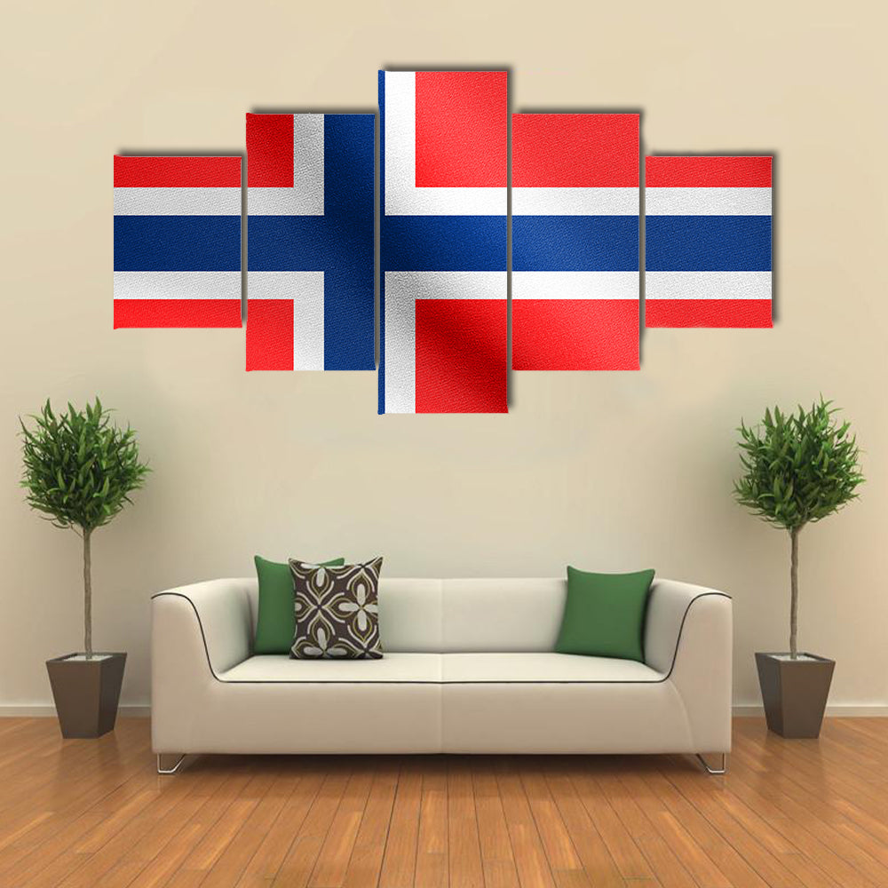 Flag Of Norway Waving In The Wind With Detailed Fabric Texture Multi Panel Canvas Wall Art