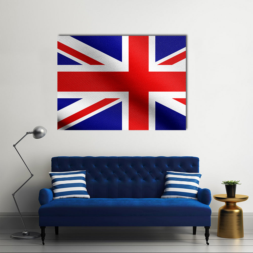 Flag of the United Kingdom waving in the wind with fabric texture Multi panel canvas wall art