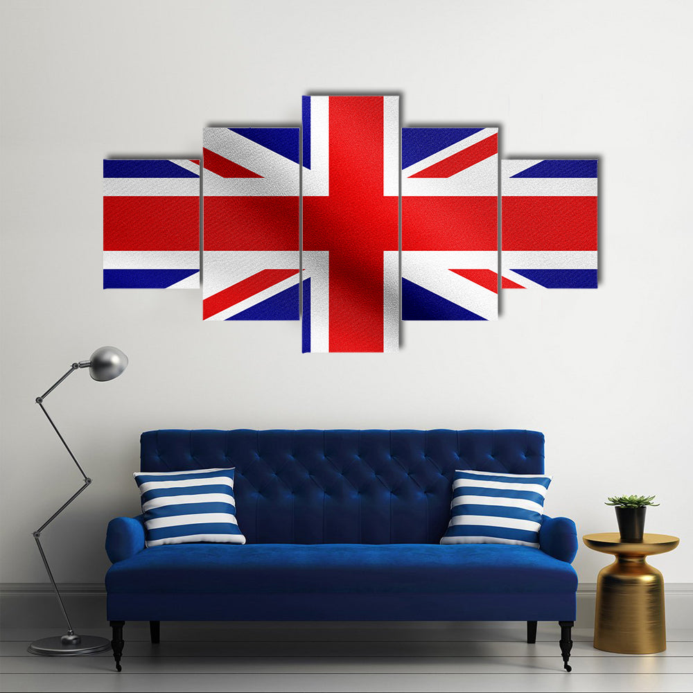 Flag of the United Kingdom waving in the wind with fabric texture Multi panel canvas wall art