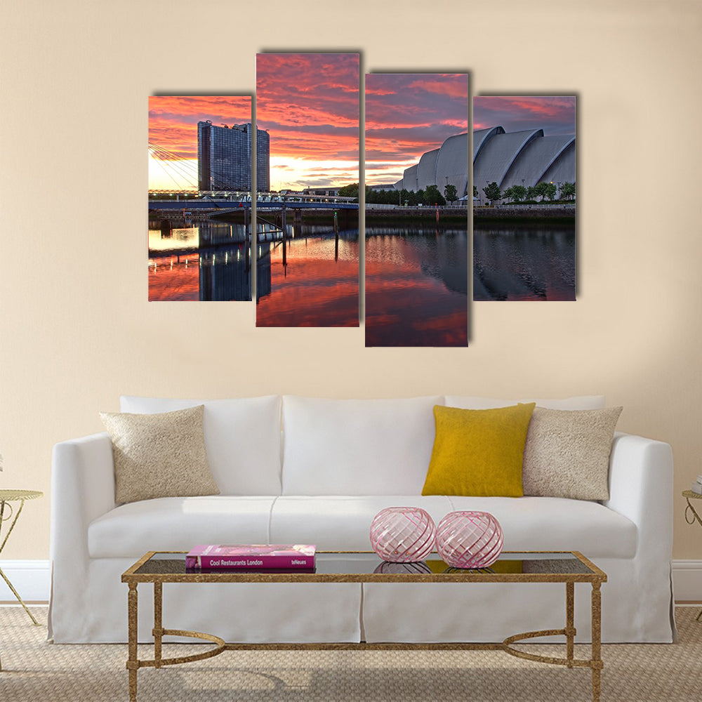 Glasgow harbor district with the concert hall by the river Clyde in Scotland. Multi Panel Canvas Wall Art