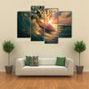 A Rough Colored Ocean Wave Falling Down At Sunset Time,Multi Panel Canvas Wall Art