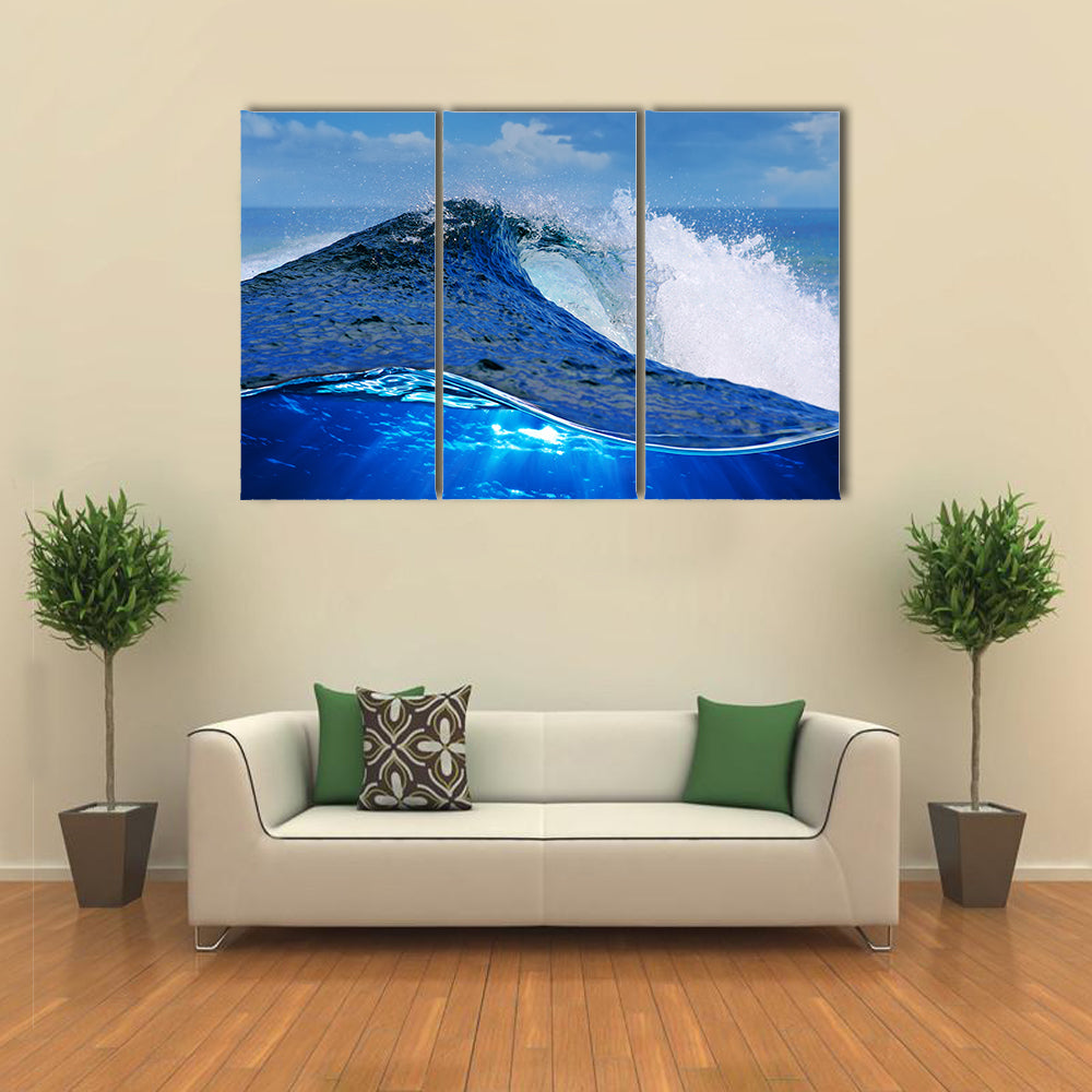 A Rough White Blue Ocean Wave Falling Down,Multi Panel Canvas Wall Art