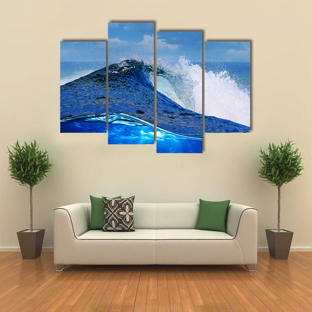 A Rough White Blue Ocean Wave Falling Down,Multi Panel Canvas Wall Art