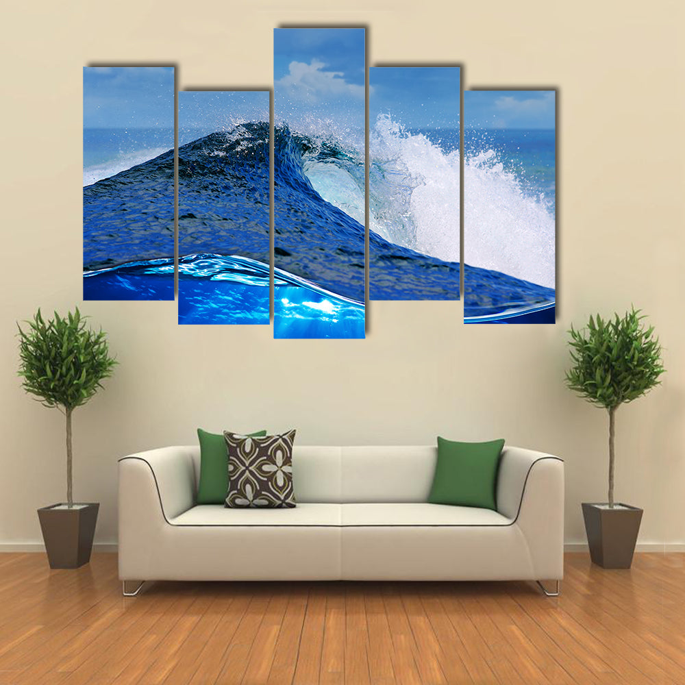 A Rough White Blue Ocean Wave Falling Down,Multi Panel Canvas Wall Art