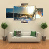 The Sunset Sea With Breaking Wave Shining In Sunlight, Multi Panel Canvas Wall Art