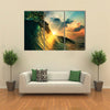 A Rough Colored Ocean Wave Falling Down At Sunset Time, Multi Panel Canvas Wall Art