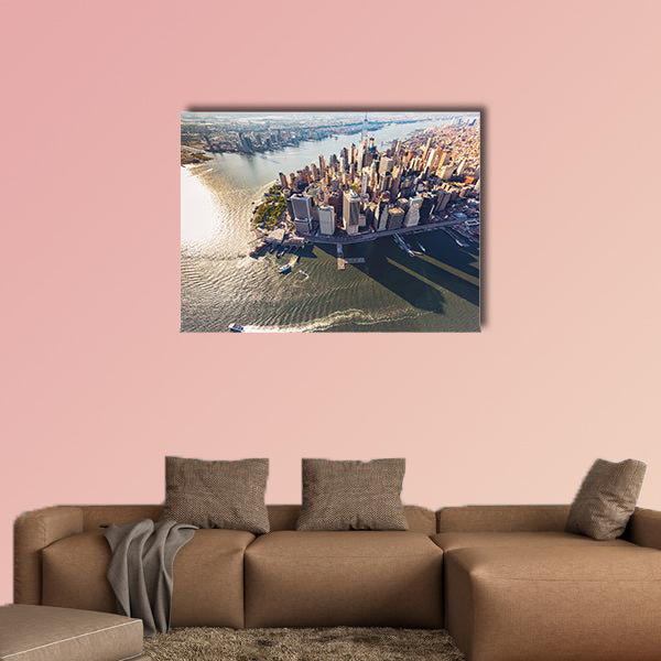 Aerial view of lower Manhattan New York City and the Hudson River