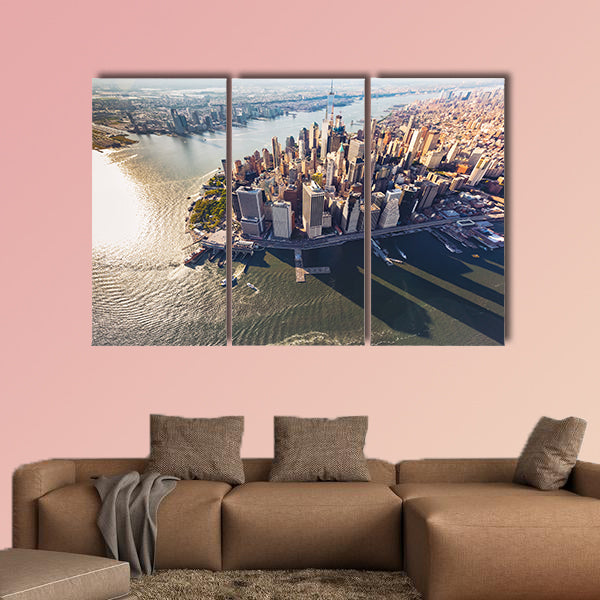 Aerial view of lower Manhattan New York City and the Hudson River