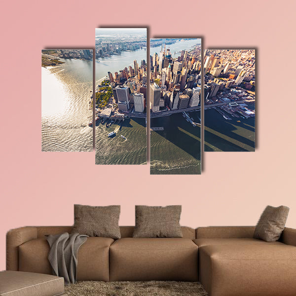 Aerial view of lower Manhattan New York City and the Hudson River