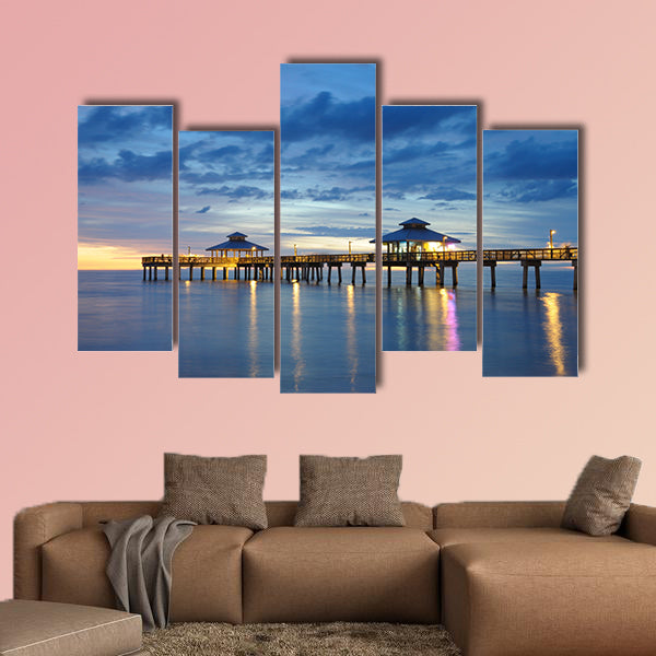 The Fort Myers Pier at Sunset, Florida, USA multi panel canvas wall art