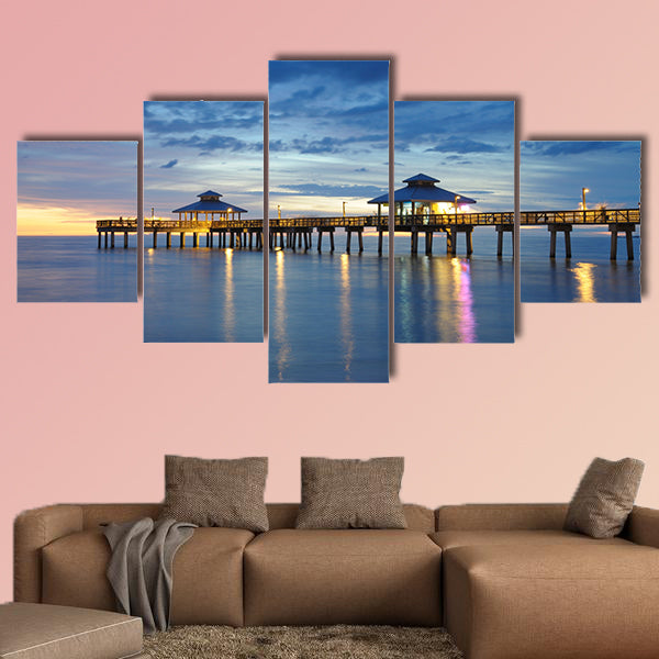 The Fort Myers Pier at Sunset, Florida, USA multi panel canvas wall art