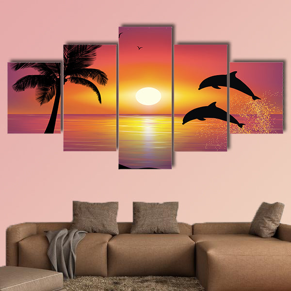 Beautiful Sunset and stars at the seaside in the background Multi panel canvas wall art