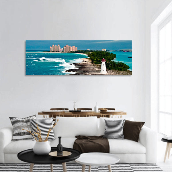 Lighthouse in Nassau, Bahamas tourist resorts in the city panoramic canvas wall art